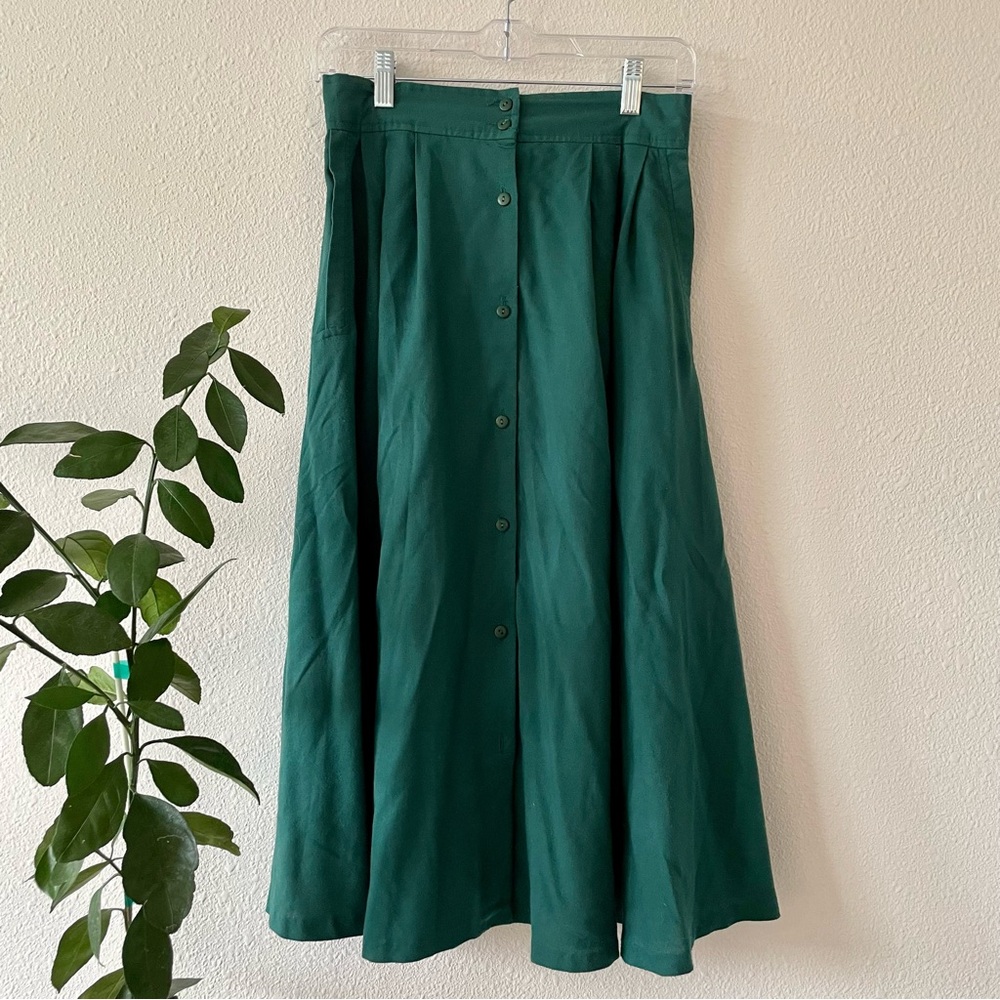 separate issue true vintage green cotton button down circle skirt #0031